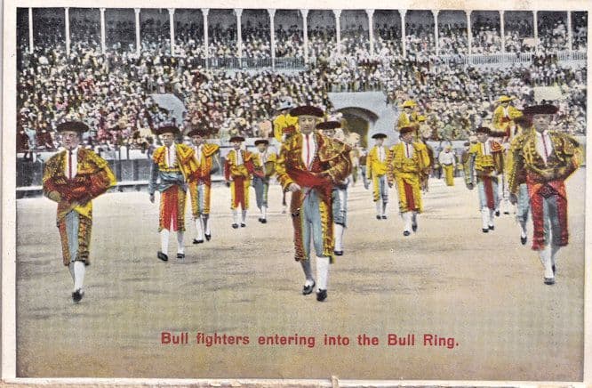 Bull Fighters Entering The Ring Matador Antique Spanish Postcard