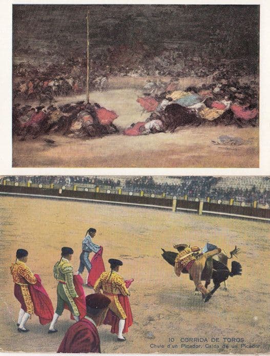 Bullfighter Falling Of Bull Beating Figher Being Killed 2x Old Postcard s