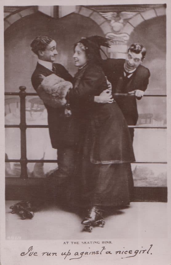 Bumping Into Nice Girl Something In The Air 2x Real Photo Comic Romance Postcard
