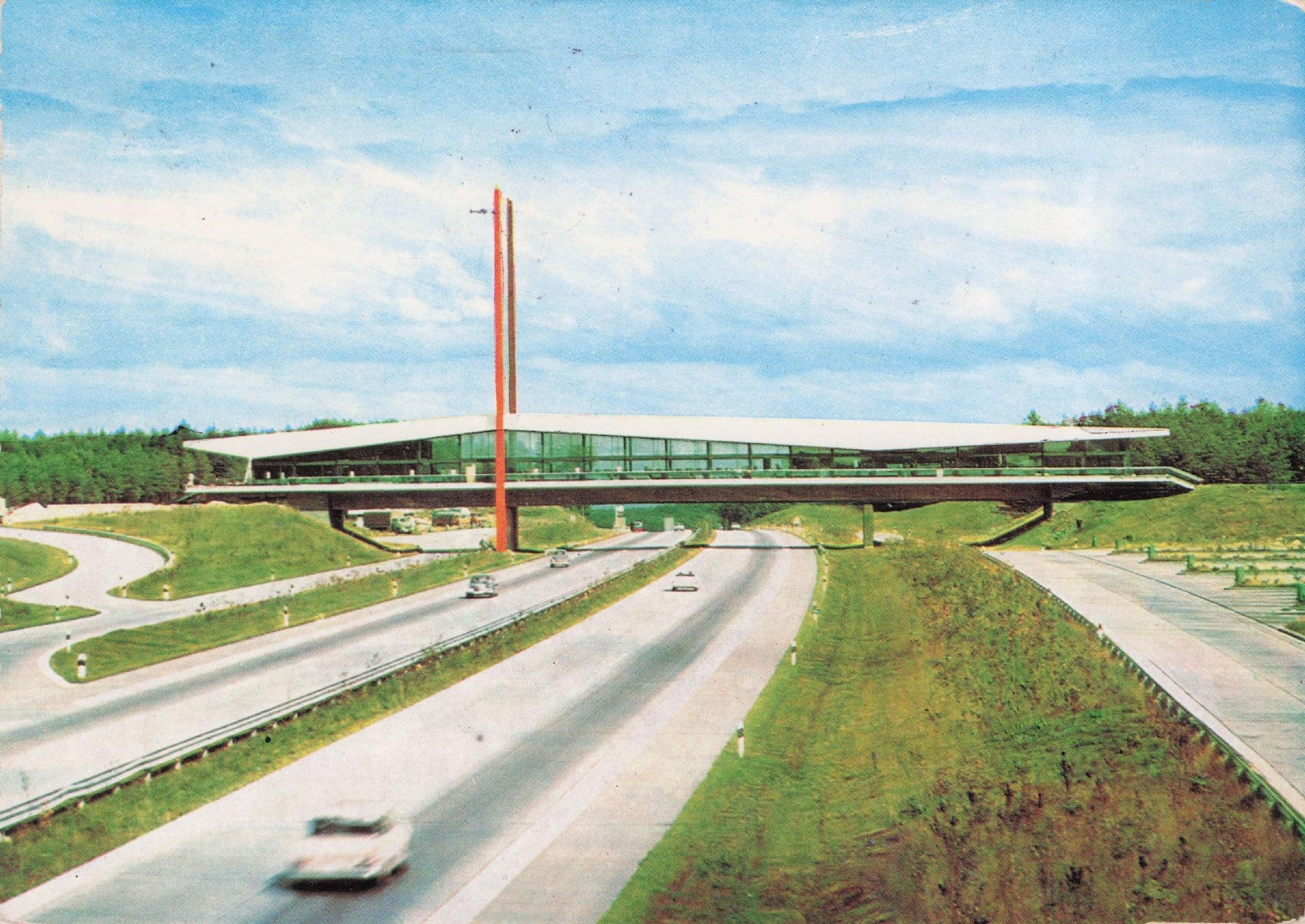 Bundes Autobahn Bruckenrasthaus Bridge German 1970s Postcard