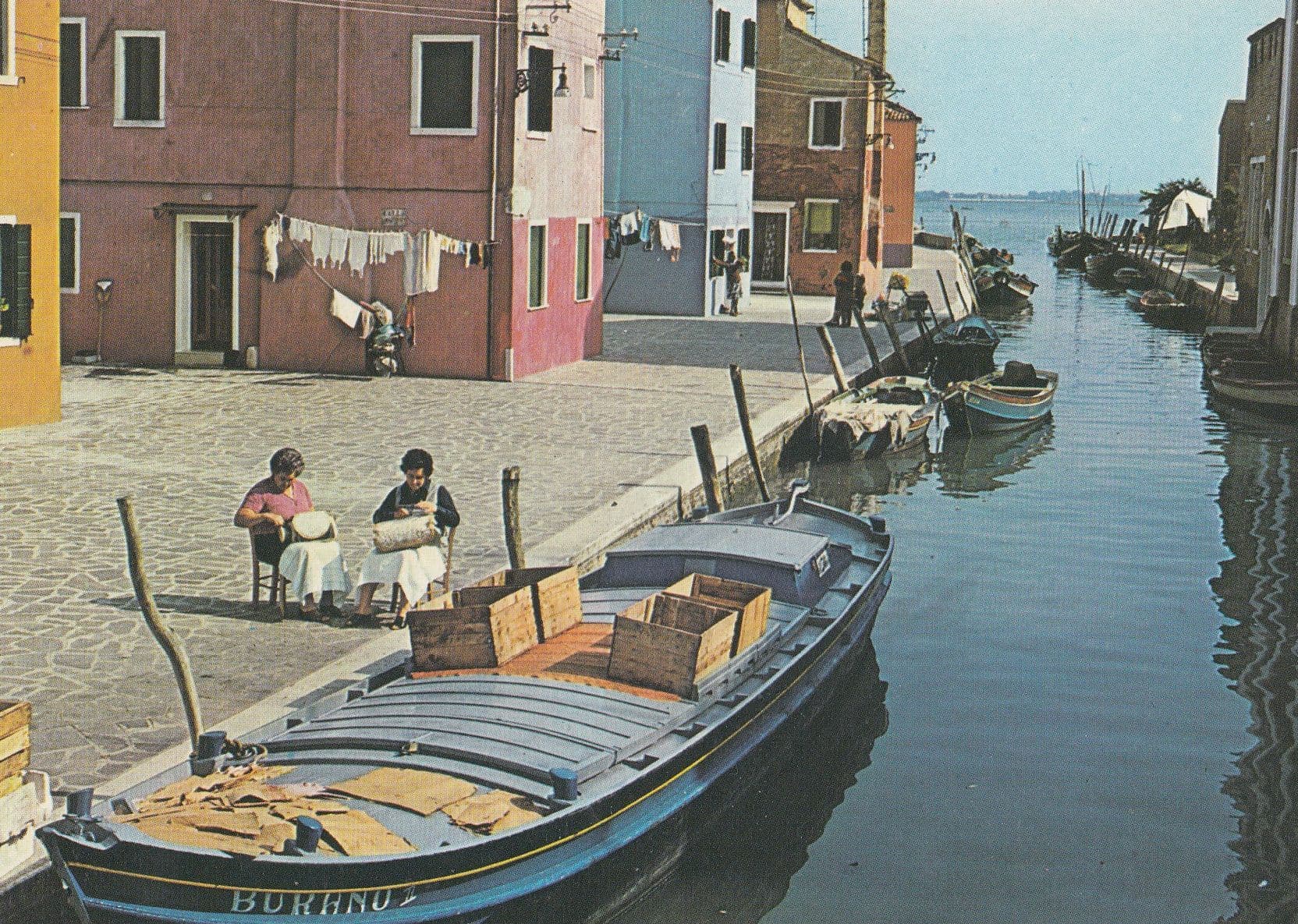 Burano Waterside Italian Lace Makers By River Boat Postcard