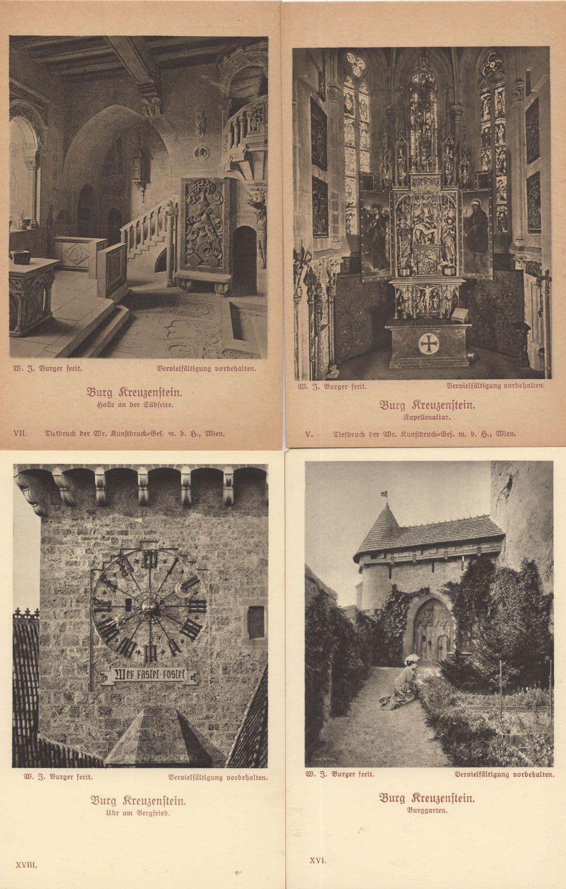 Burg Kreuzenstein German Castle Clock Altar 4x Old Postcard s