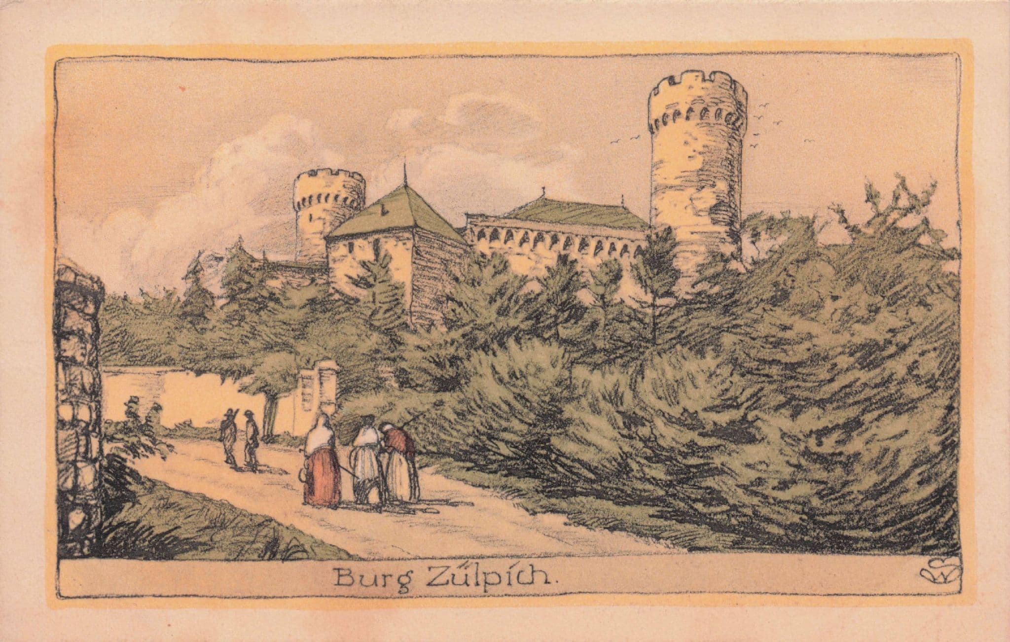 Burg Zulpich German Antique Painting Postcard