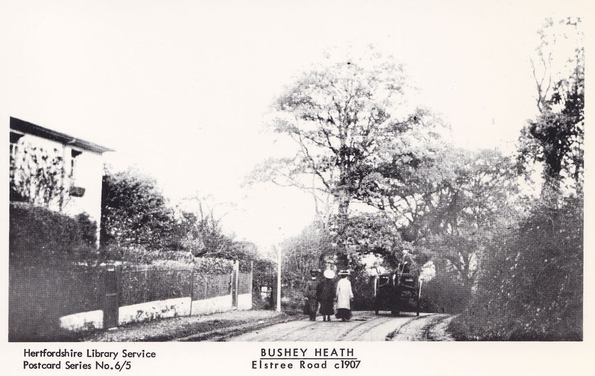 Bushey Heath Elstree Road in 1907 Herts Real Photo Postcard
