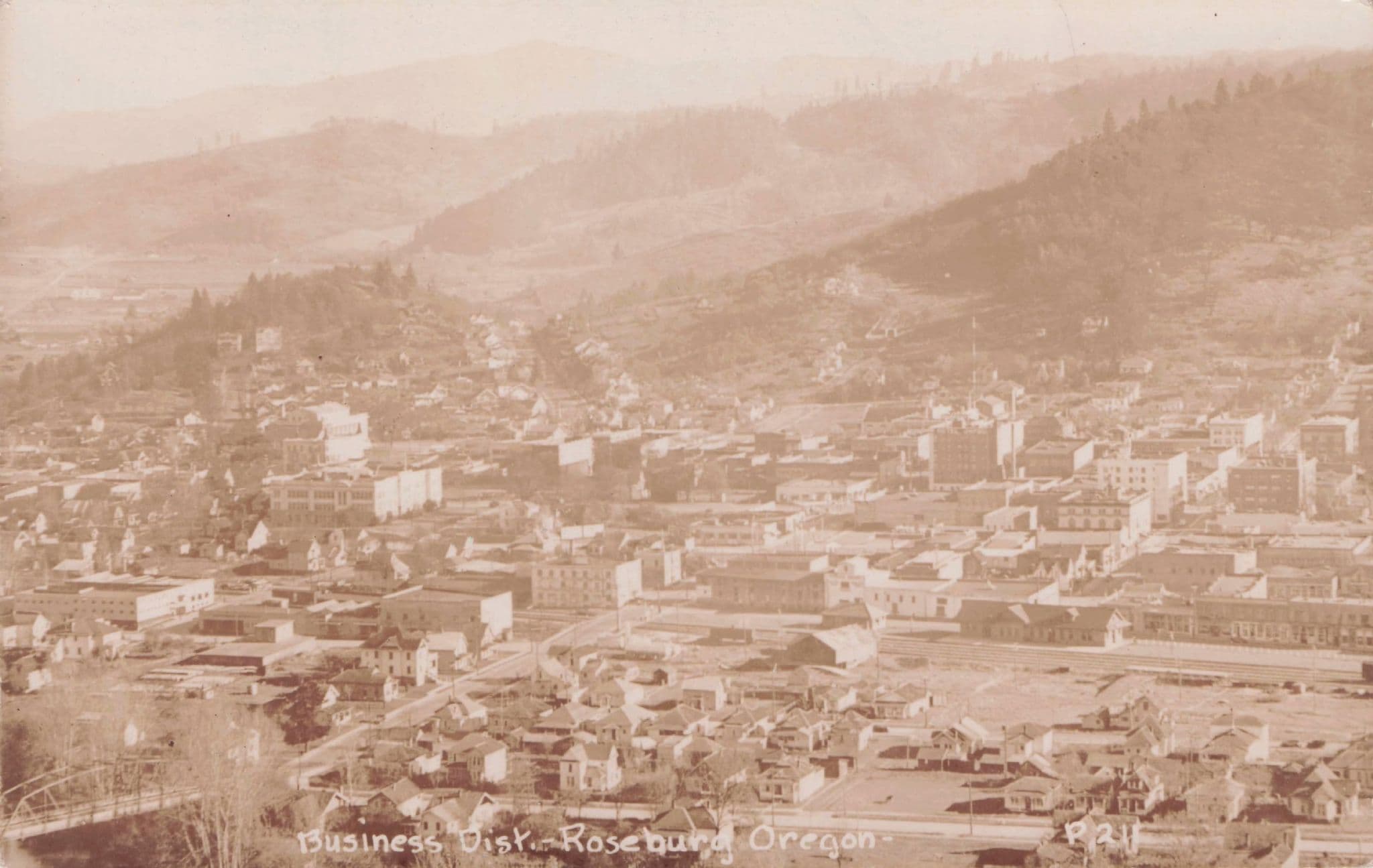 Business District in Roseburg Oregon USA Antique Photo Postcard