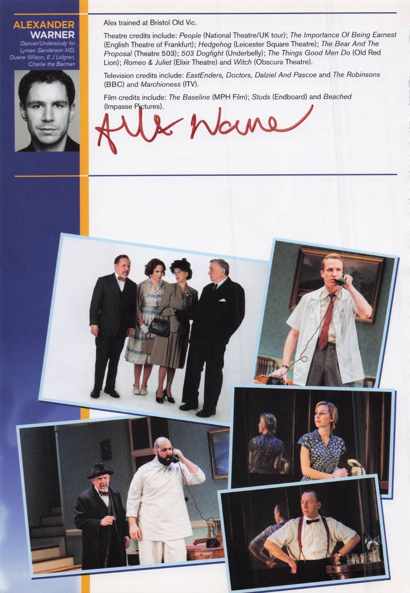 Buster Skeggs Lydea Perkins Alexander Warner Hand Signed Theatre Page Photo