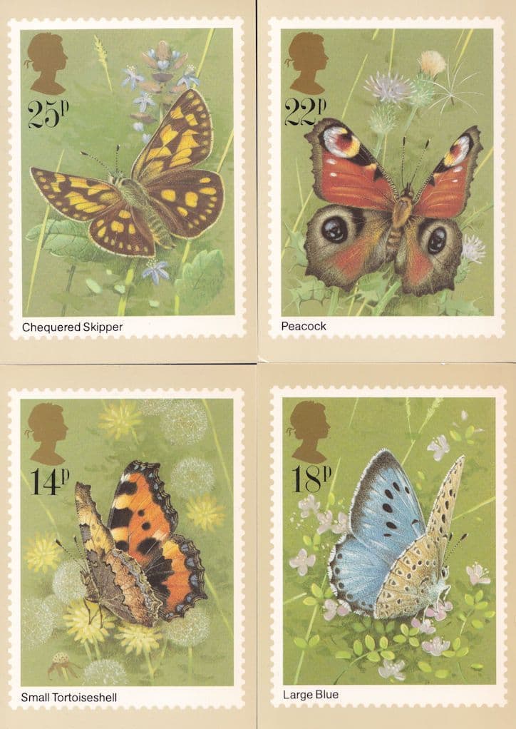 Butterfly PHQ Full Set Chequered Skipper Peacock 4x Postcard s