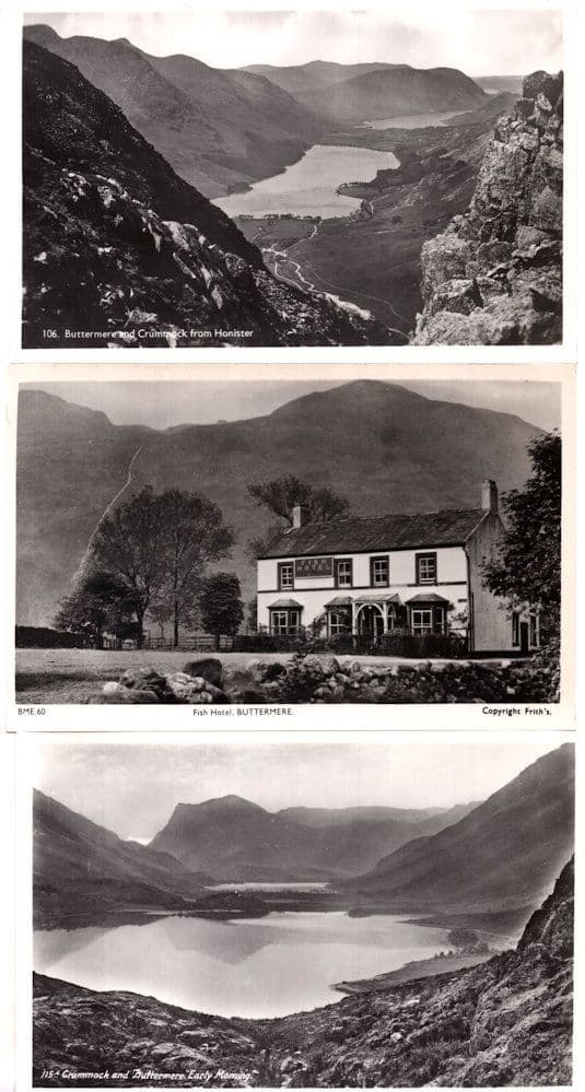 Buttermere Fish Hotel & Mountain Views 3x RPC Postcard s