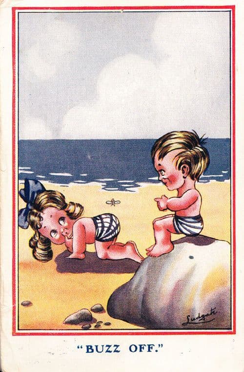 Buzz Clear Off Rocks The Beach Walking Like A Dog Crawl Antique Comic Postcard
