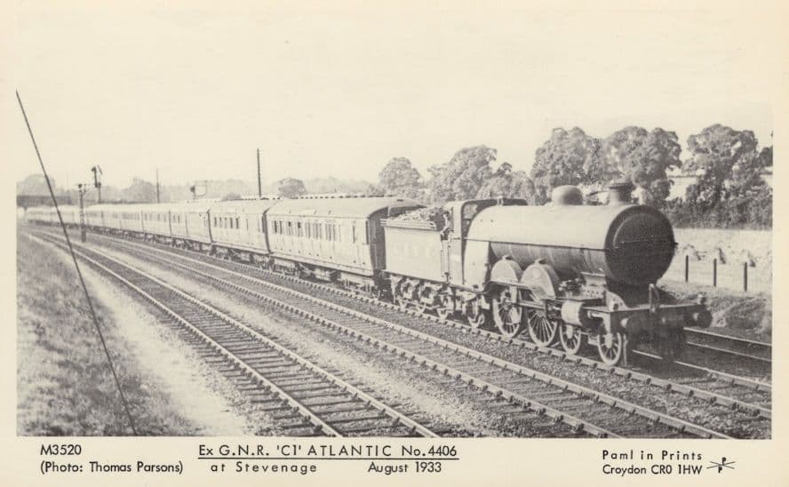C1 Atlantic 4406 GNR Train at Stevenage Herts Railway Postcard