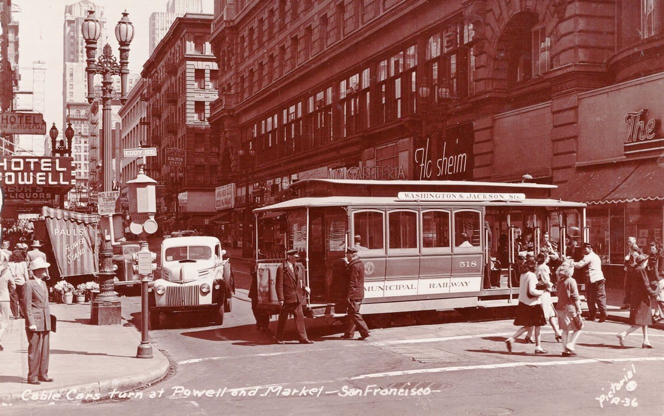 Cable Cars Turn Powell & Market San Francisco California USA RPC Postcard