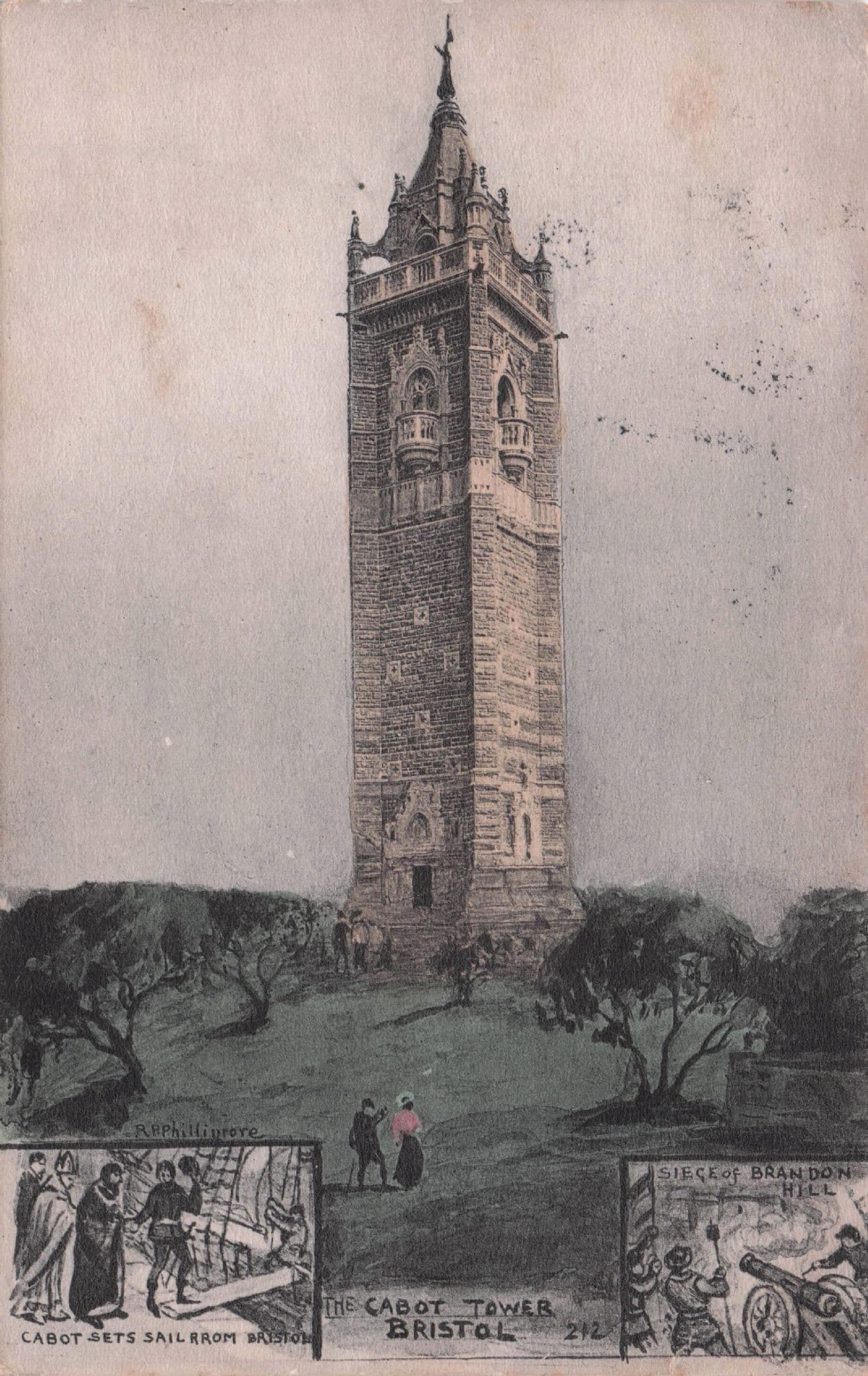 Cabot Tower Bristol Siege Of Brandon Hill Phillimore Old Art Postcard