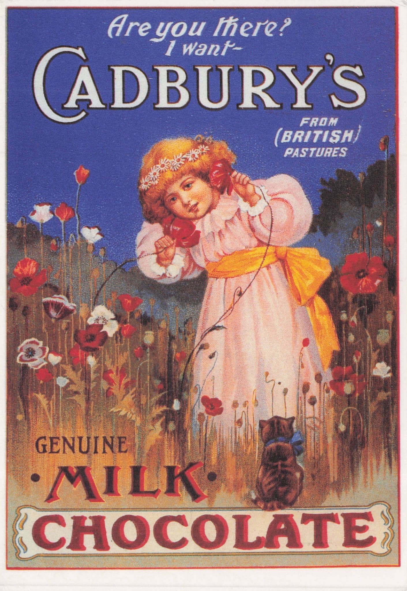 Cadburys Milk Chocolate Old Poster Girl In The Pasture Poster Postcard