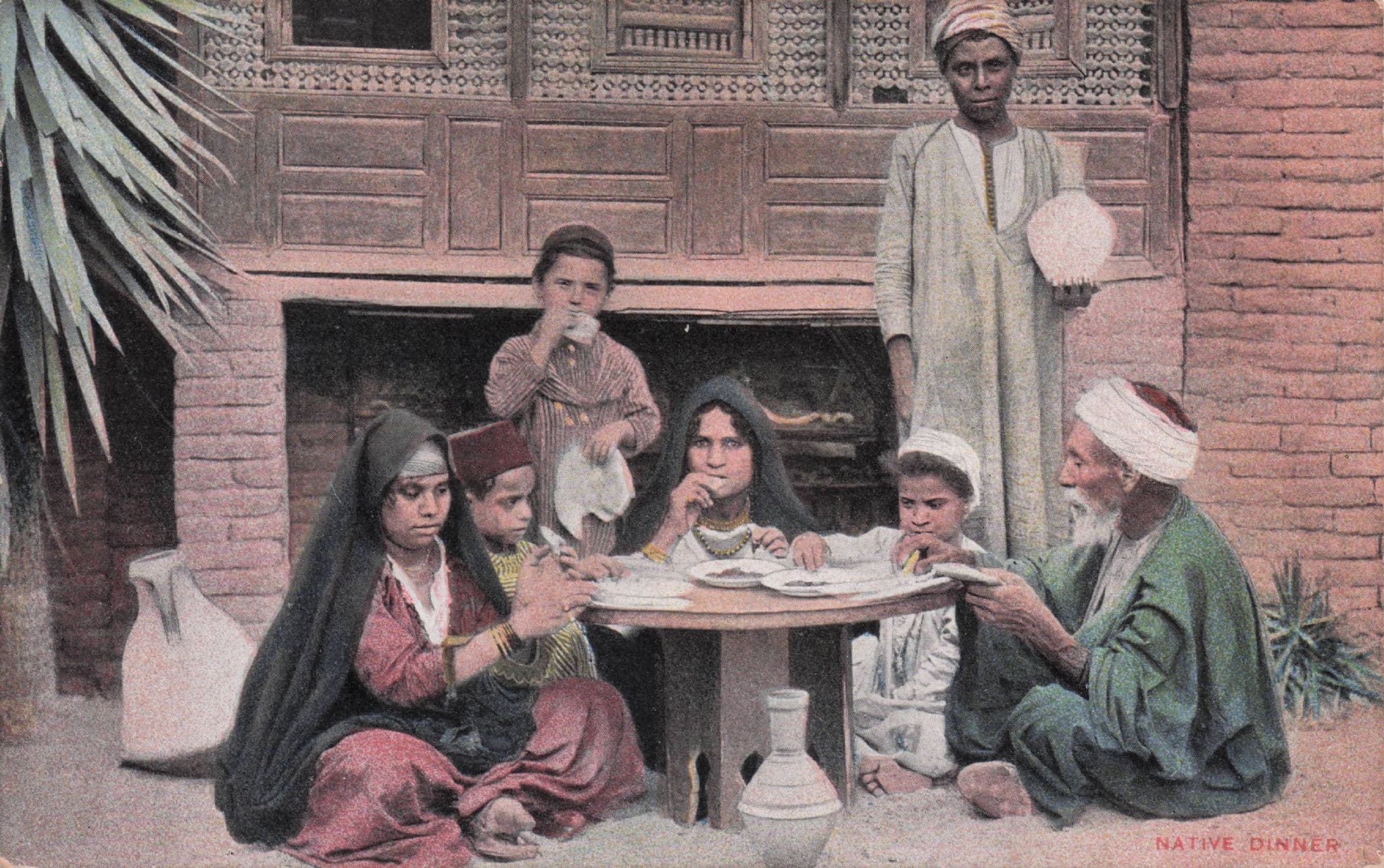 Cairo Egyptian Dinner Arab Types Antique Ethnic Postcard