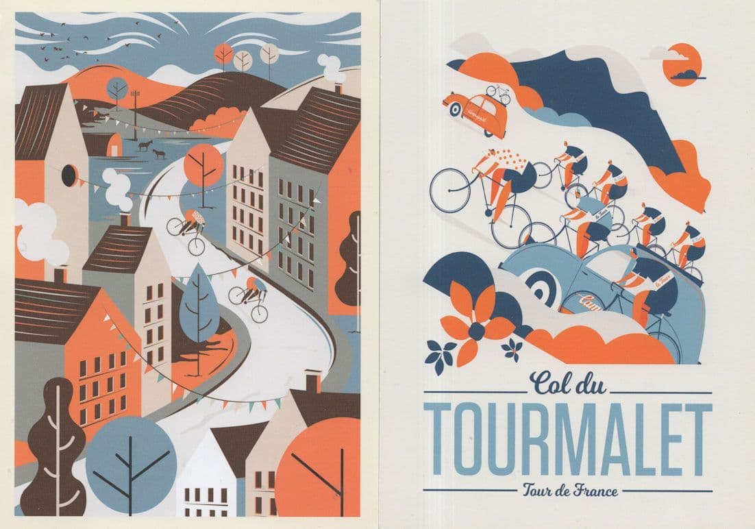 Cal Du Tourmalet French Tour De France Bicycle Race Painting 2x Postcard s