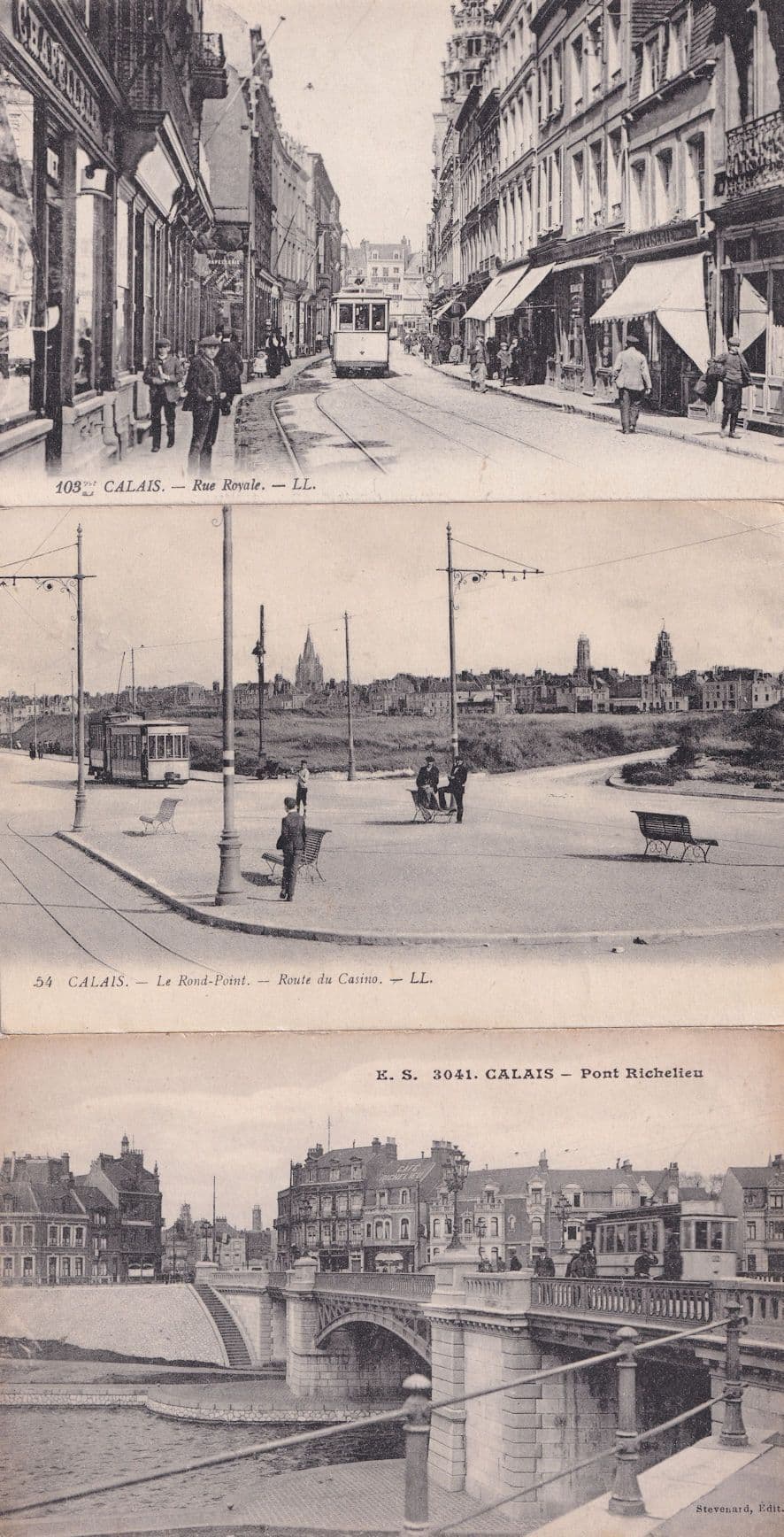 Calais Pont Richelieu Rond Point Rue Royale 3x Tram Postcard s