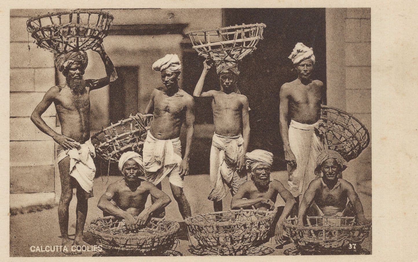 Calcutta Coolies Baskets Crafts Antique Indian Postcard