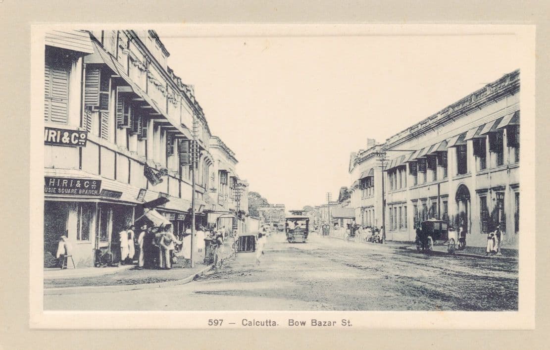 Calcutta India Bow Bazar Street Antique Tram Postcard