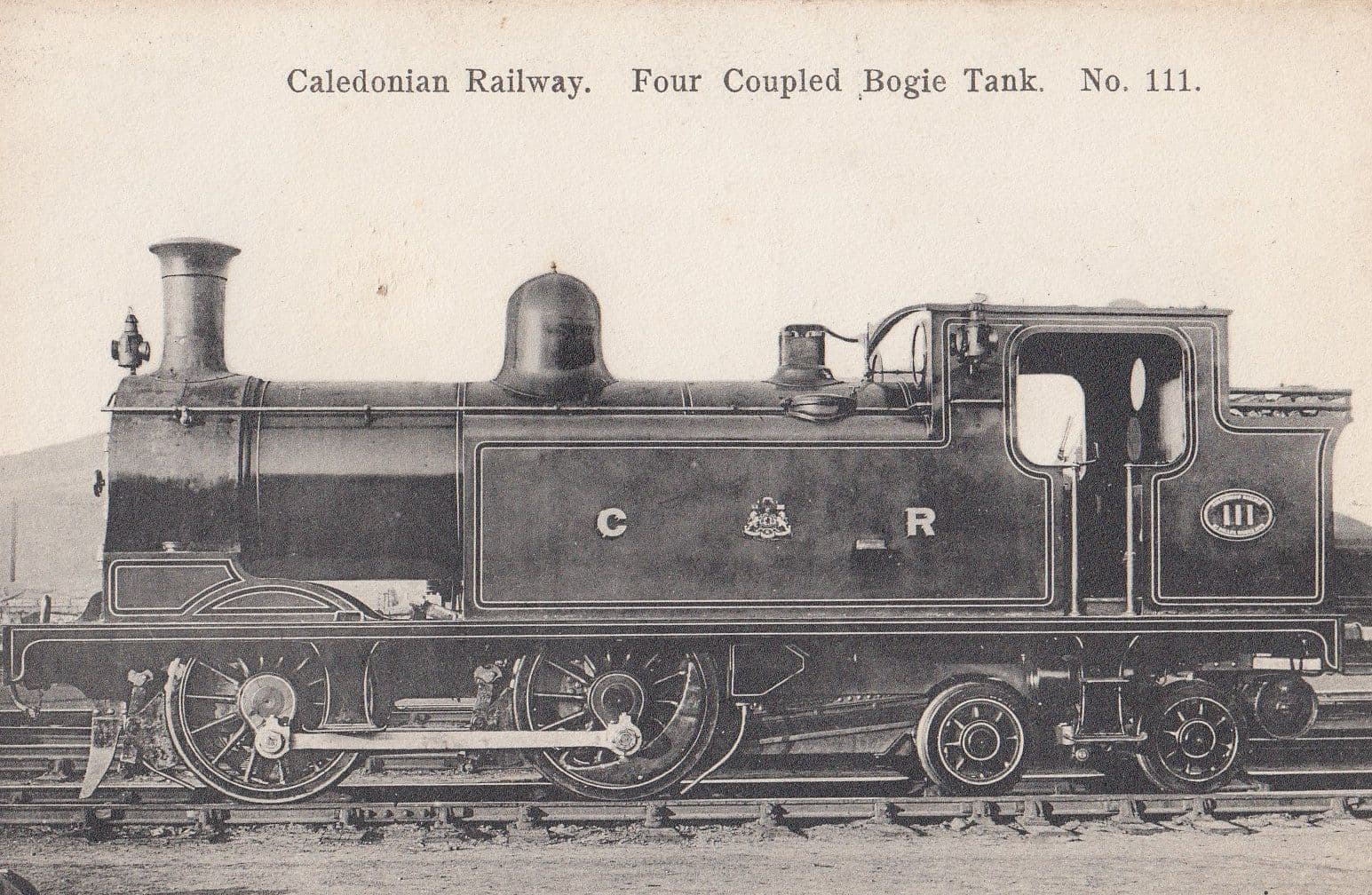 Caledonian Railway Four Coupled Bogie Tank 111 Antique Train Scottish Postcard