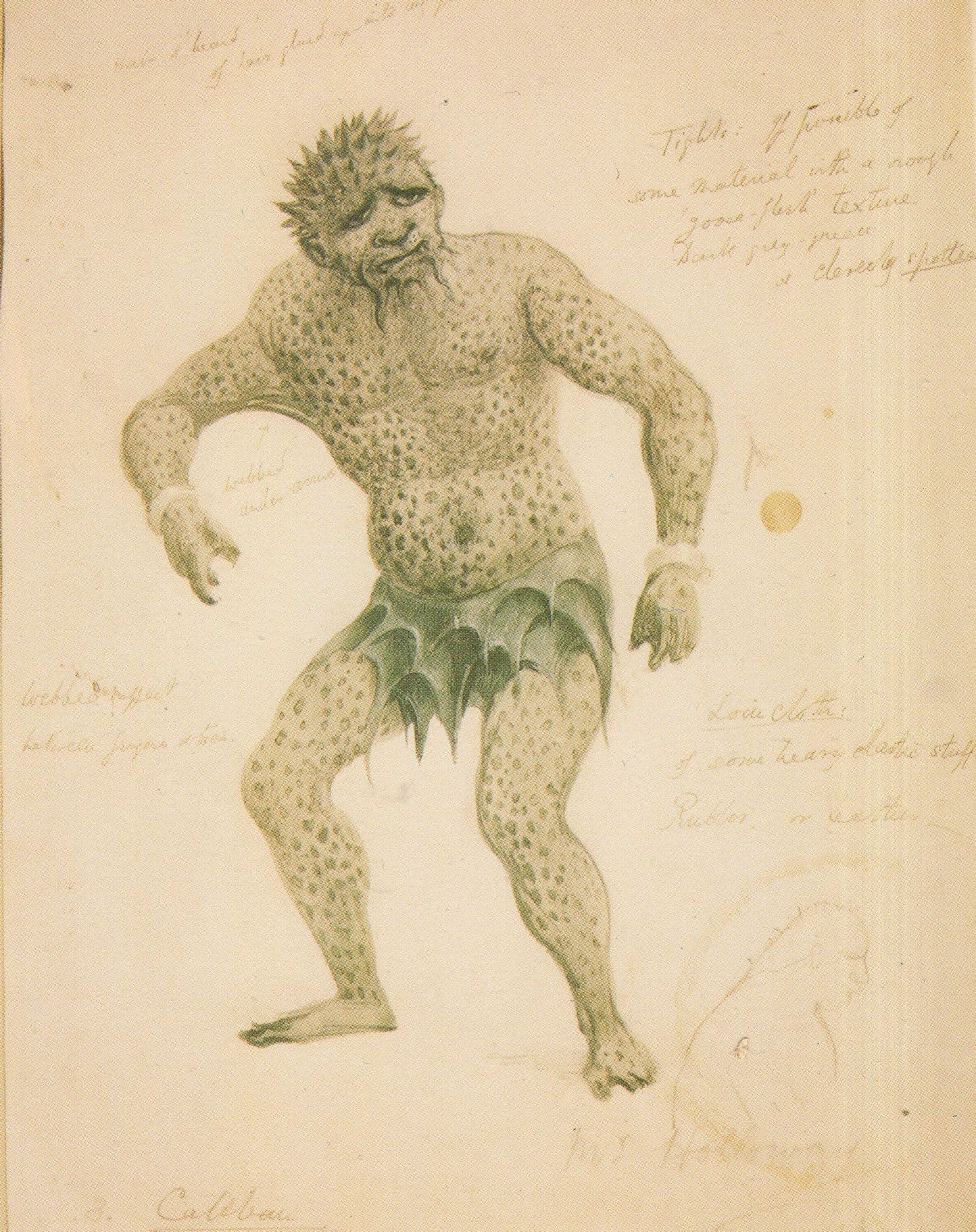Caliban in The Tempest Shakespeare 1930s Play Costume Design Postcard