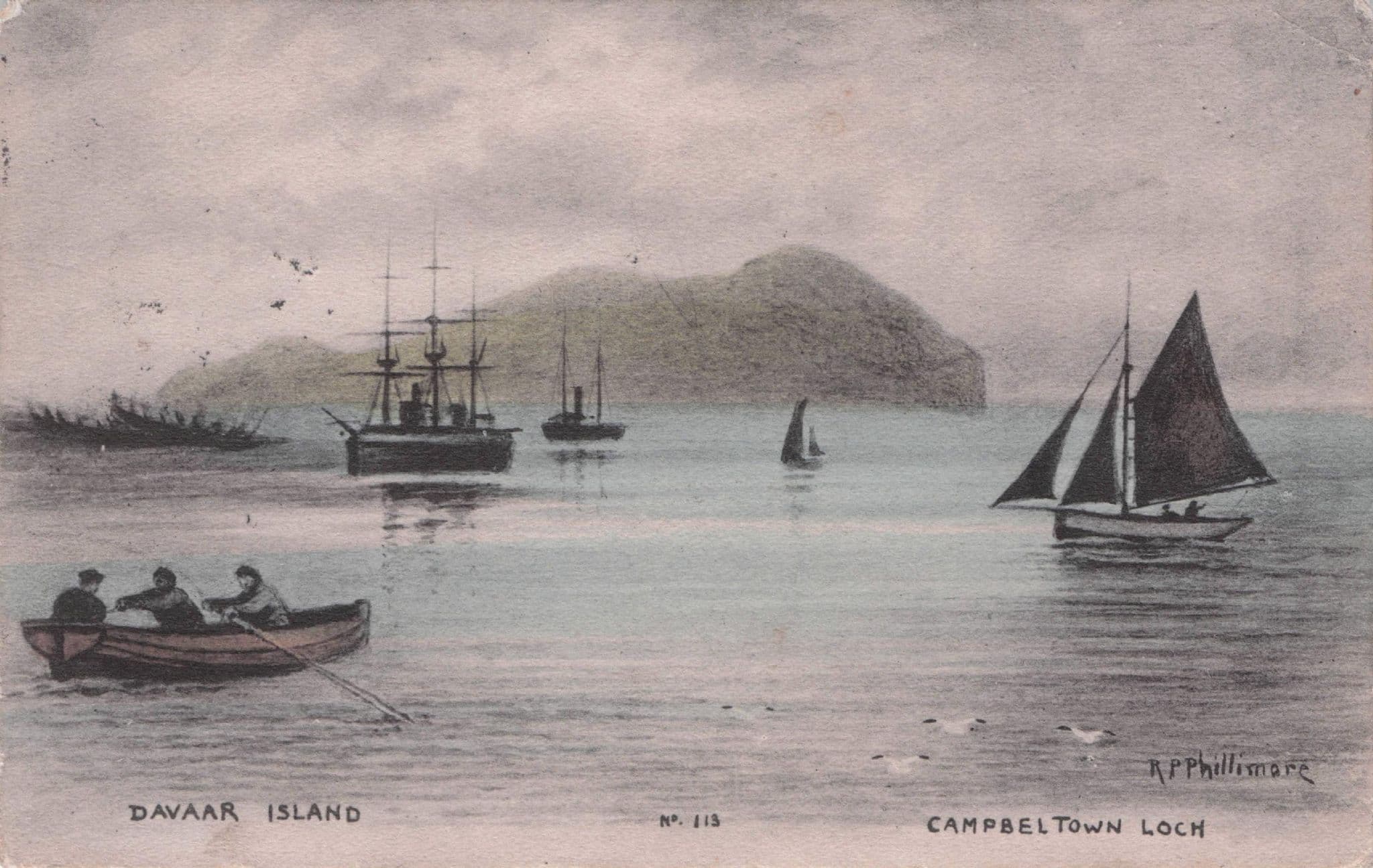 Cambeltown Loch Davaar Island Boats Scotland River Old Phillimore Postcard