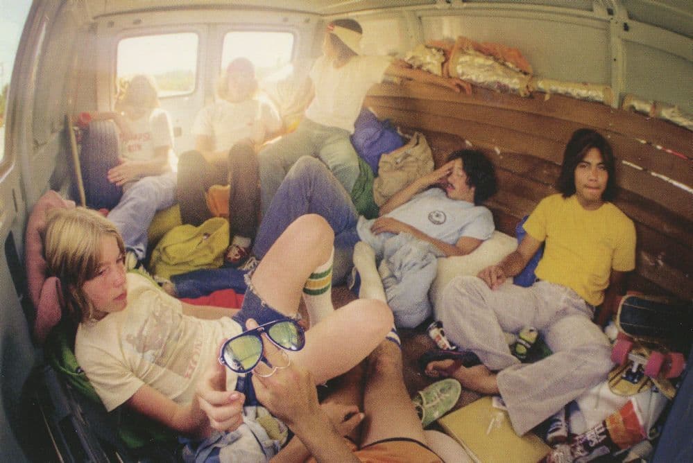 Camper Transit Van Of Extreme Sports Skaters Going To Race Postcard
