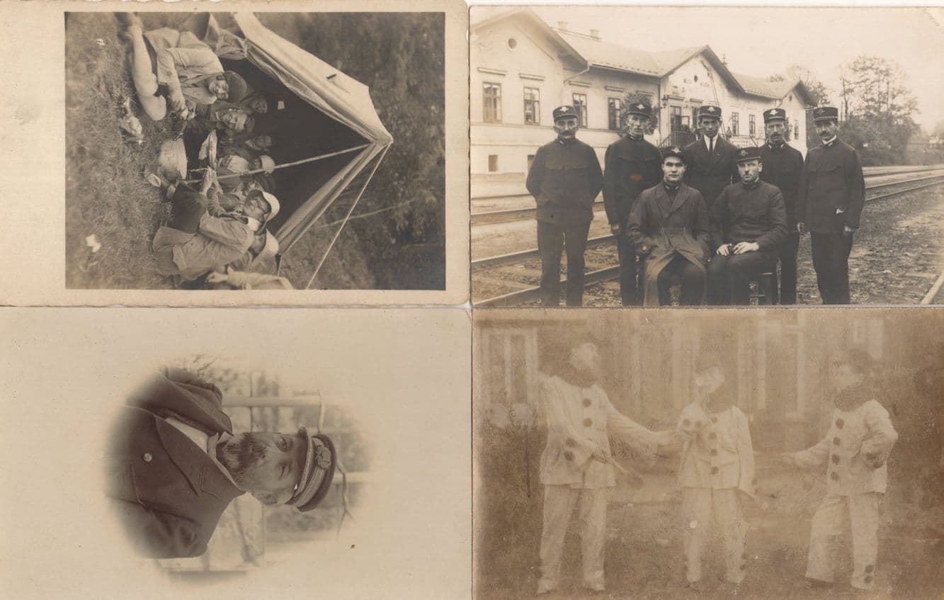 Camping Sea Captain Clowns French Station Staff 4x Old Photo Postcard s