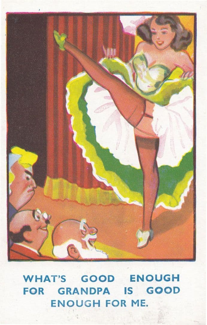 Can Can Suspenders Burlesque Theatre Show Grandpa Old Comic Humour Postcard