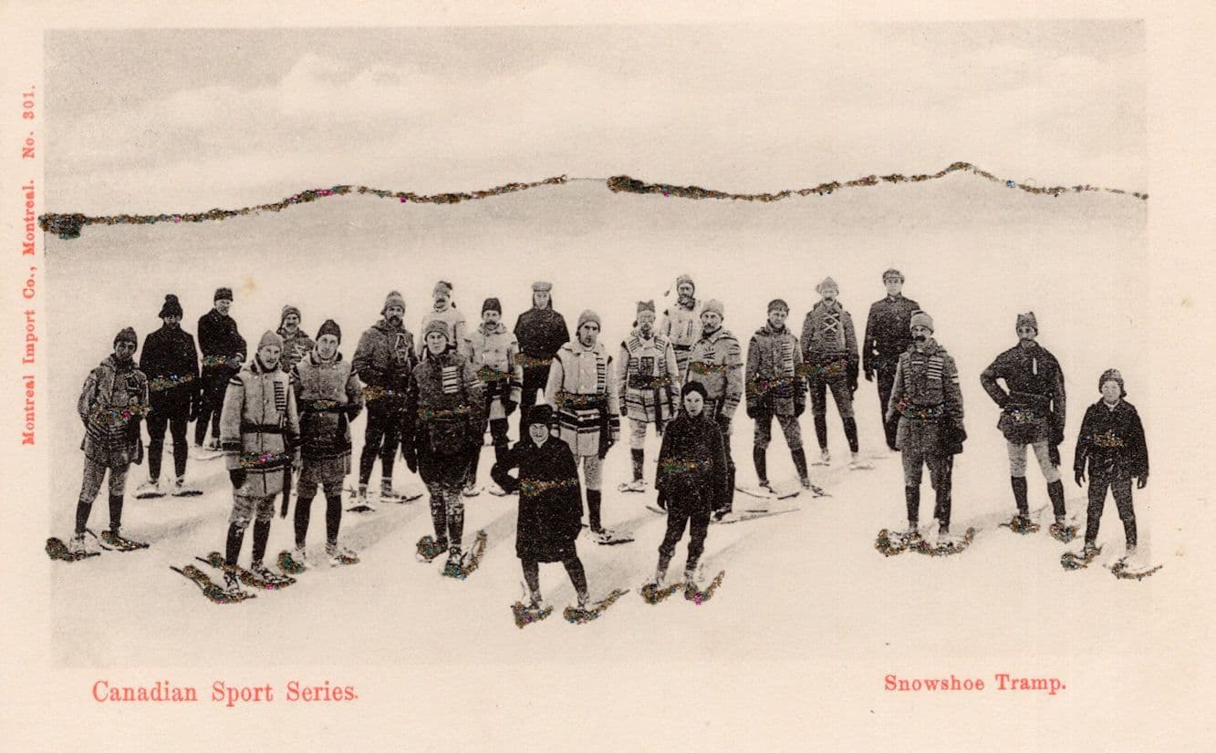Canadian Sports Series Snowshoe Tramp Real Glitter EX Canada Postcard