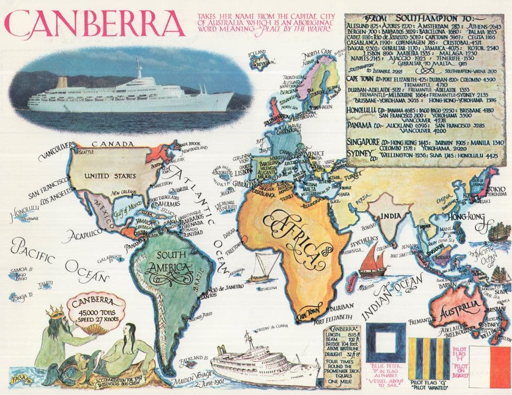 Canberra Australia Ship Giant Map Rare Postcard