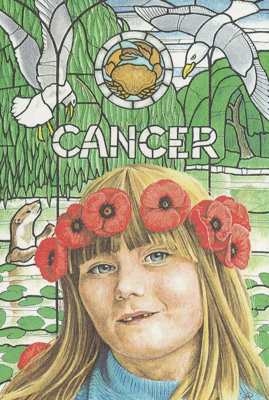 Cancer Child By Stained Glass Window Rare Horoscope Postcard