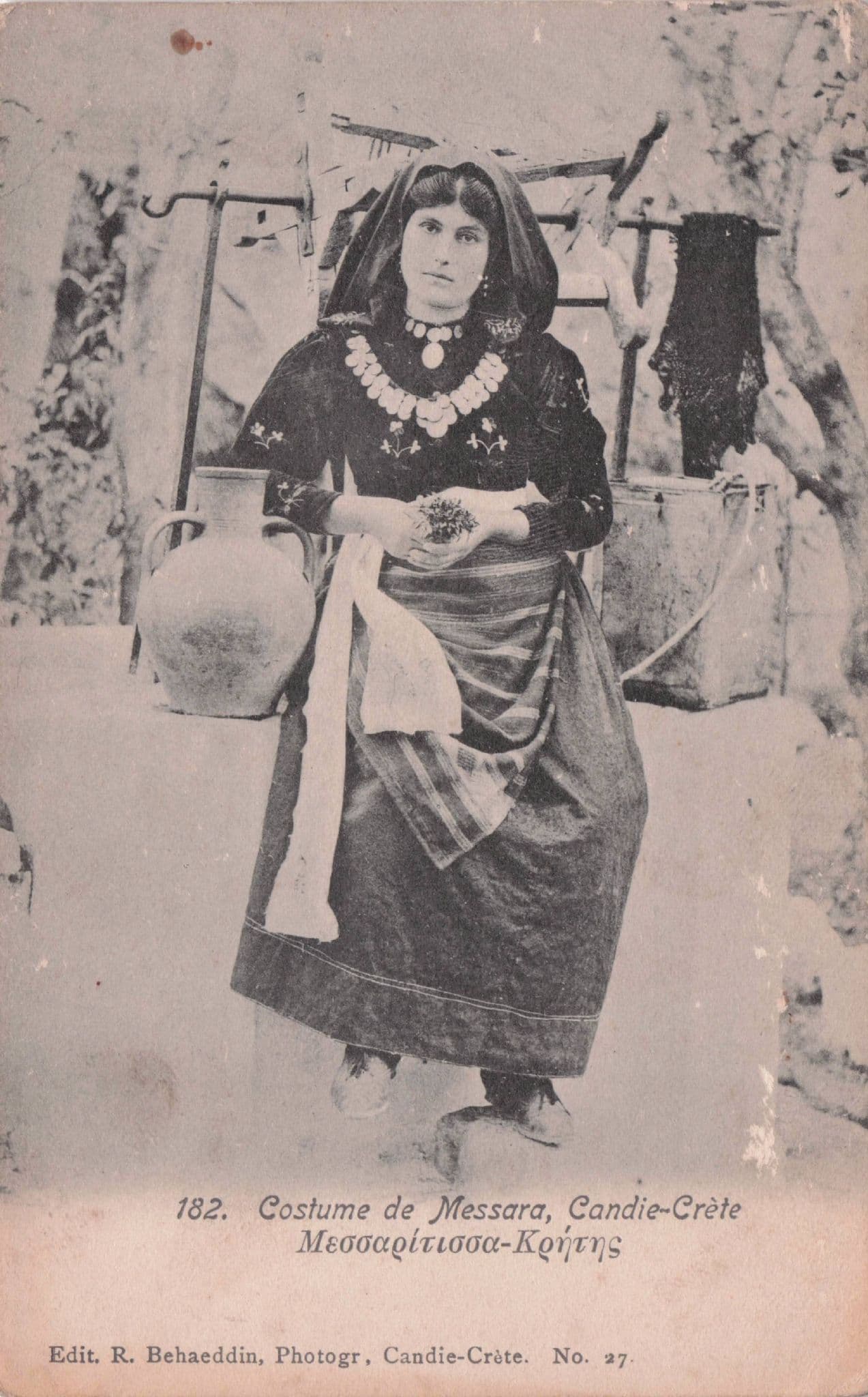 Candie Crete Costume De Messara Greece Lady Glamour Old Postcard