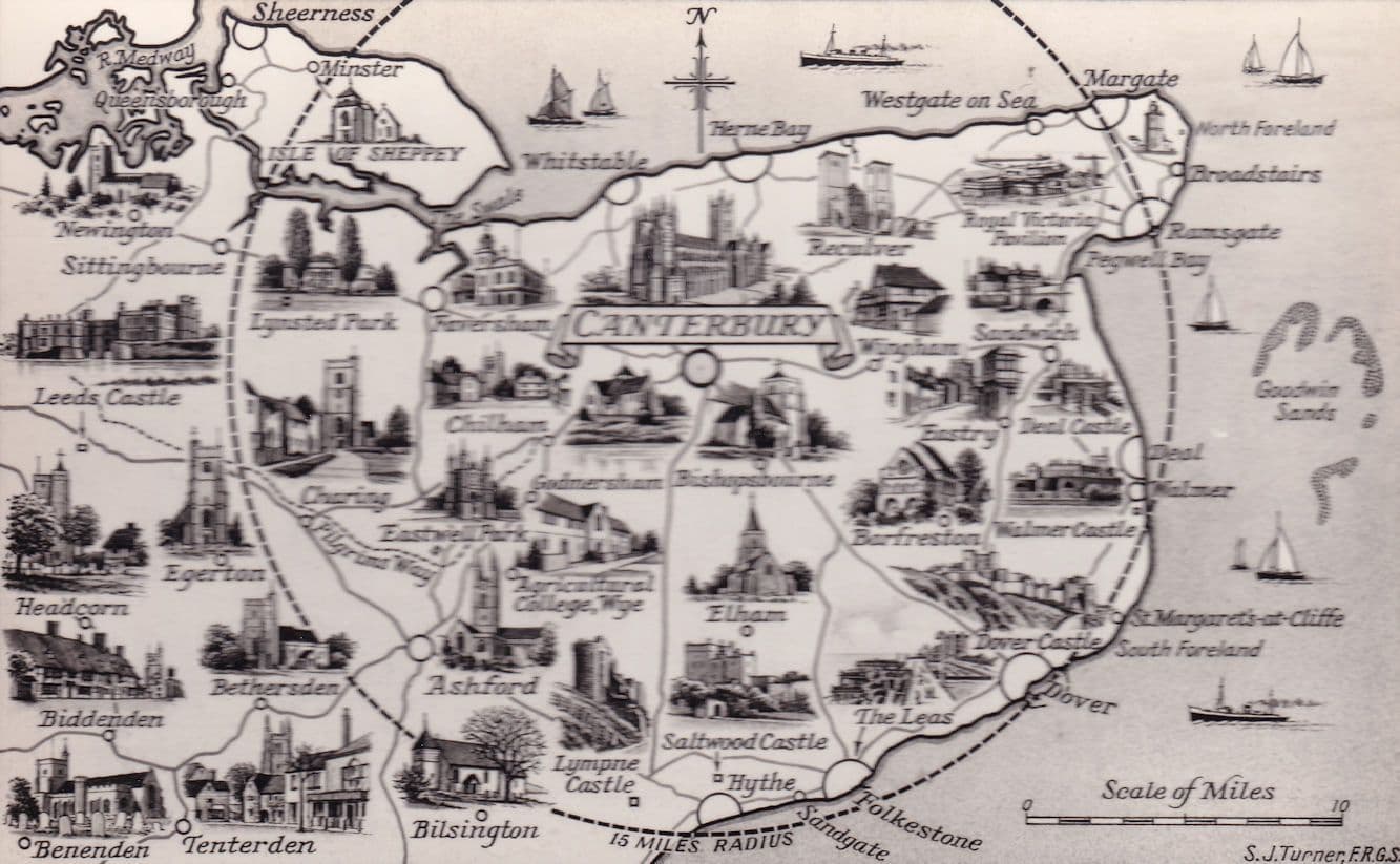 Canterbury Kent Vintage Real Photo Map Postcard