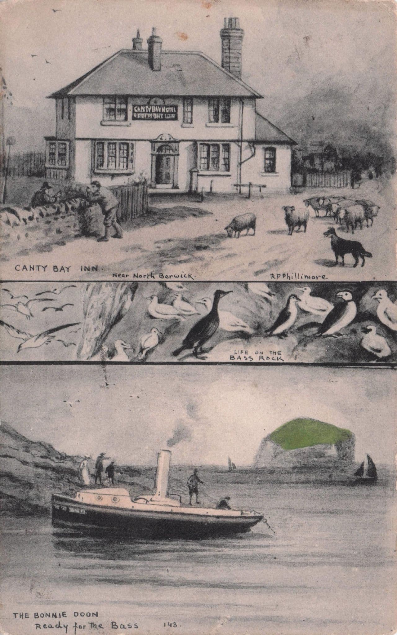 Canty Bay Inn North Berwick Bonnie Doon Ship Phillimore Rare Postcard