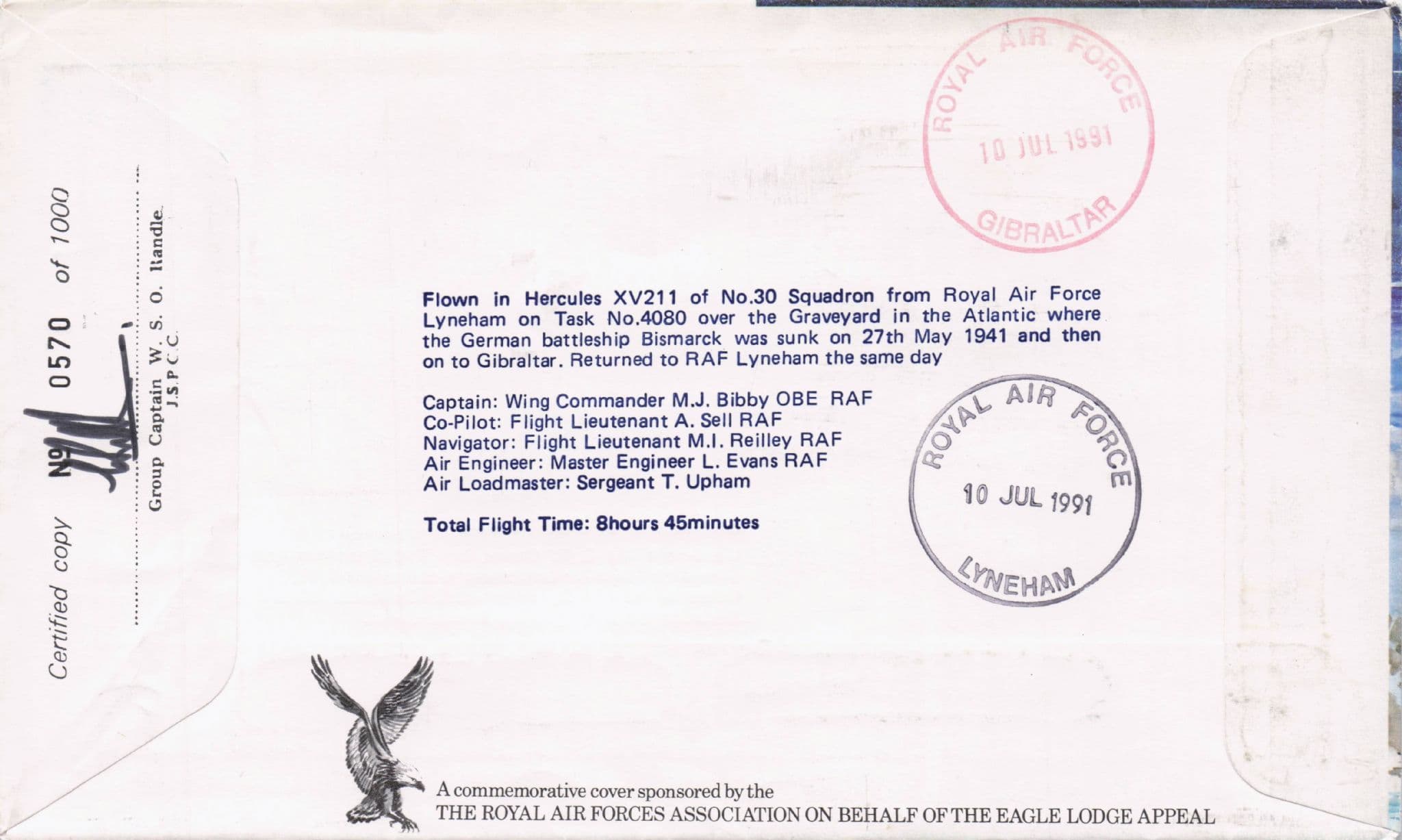 Captain ES Carver FA Swanton Sinking Of The Bismarck WW2 Hand Signed FDC