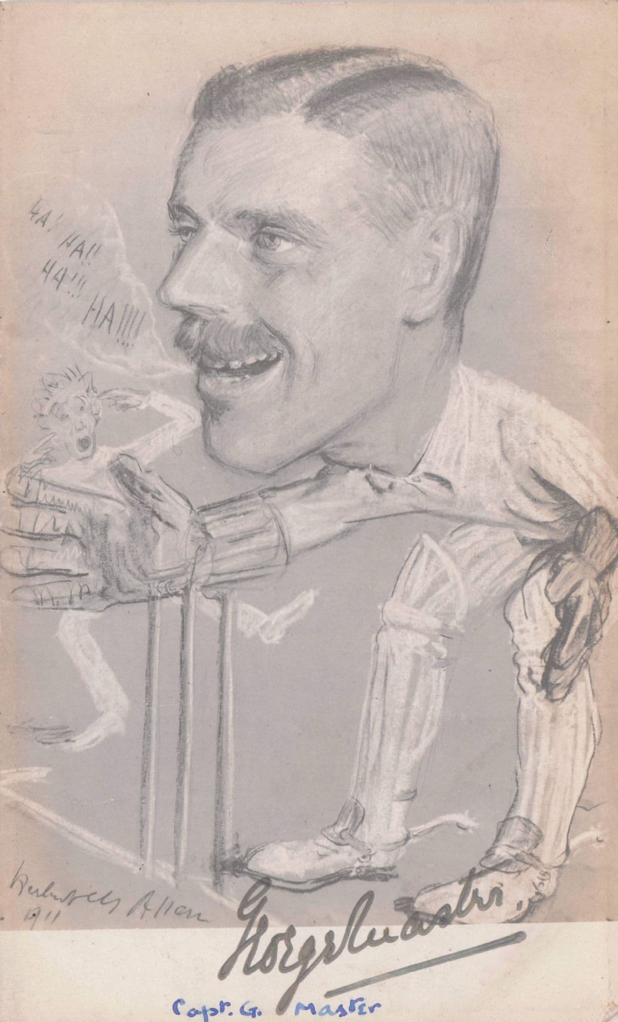 Captain G.Master The Mad Army Cricketer Military Comic Old Hand Signed Postcard