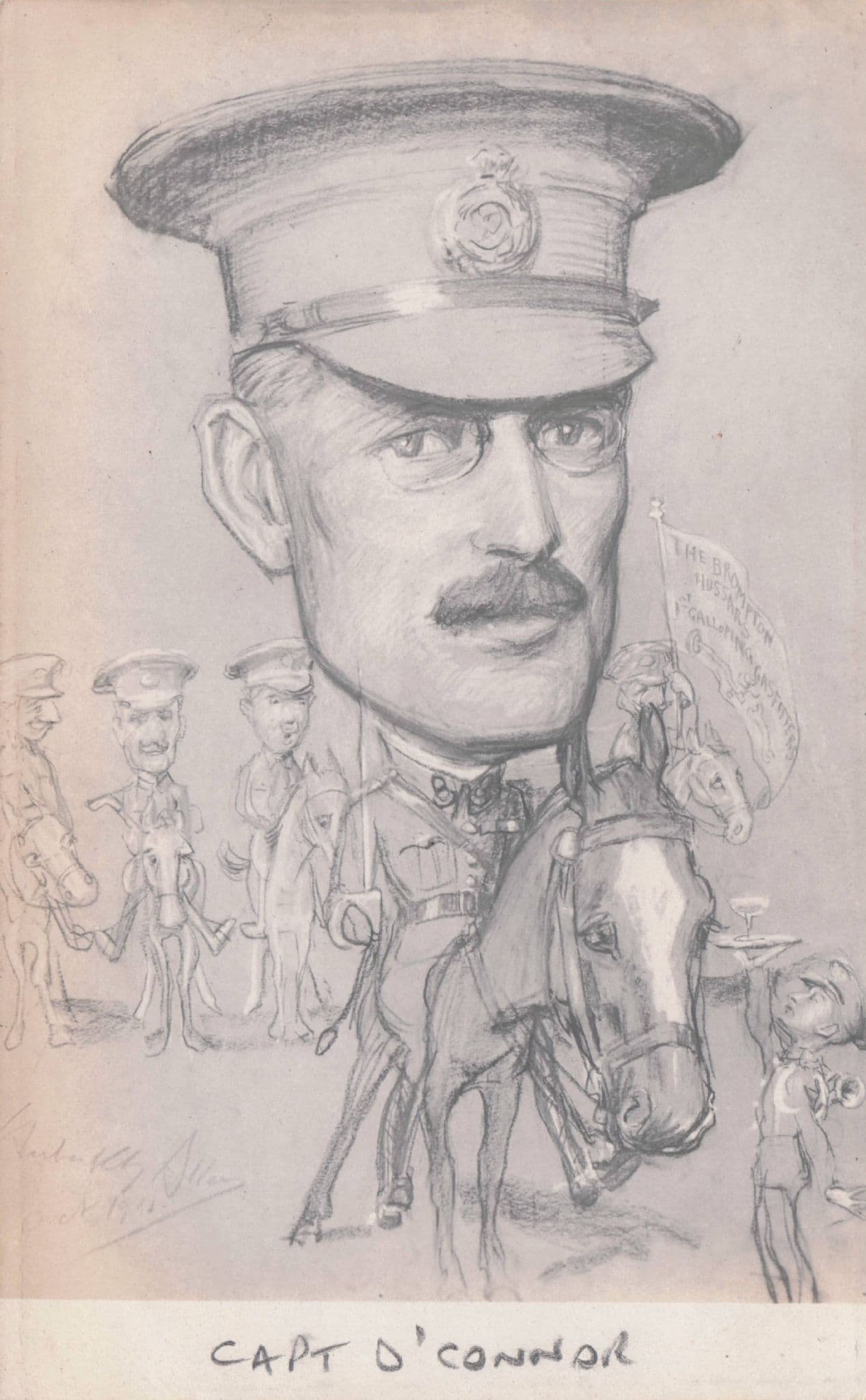 Captain O'Connor Military Horse Cavalry Antique Comic Caricature Army Postcard