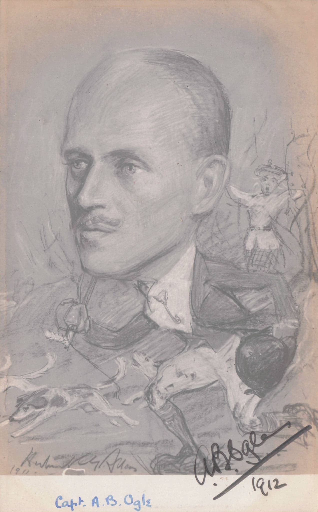 Captain Ogle Military Mad Army Fox Hunting Bowler Hand Signed Comic Old Postcard