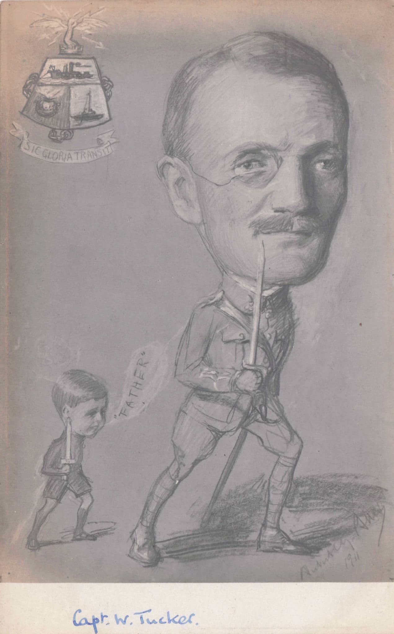 Captain Tucker Fencing War Sword Battle Latin Shield Comic Military Old Postcard