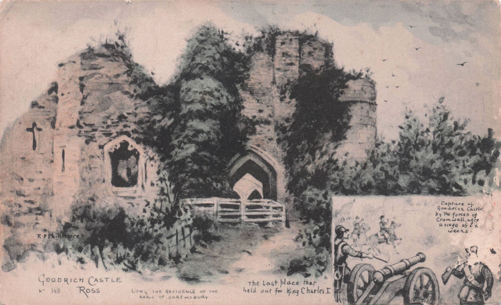 Capture Of Goodrich Castle Ross Oliver Cromwell Phillimore Old Postcard