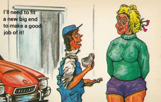 Car Mechanic Fitting A Big End 1970s Comic Humour Postcard