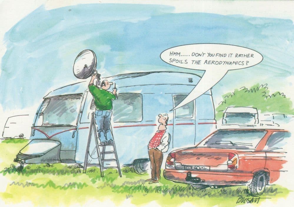 Caravan With Old Sky Satellite Dish Comic Postcard