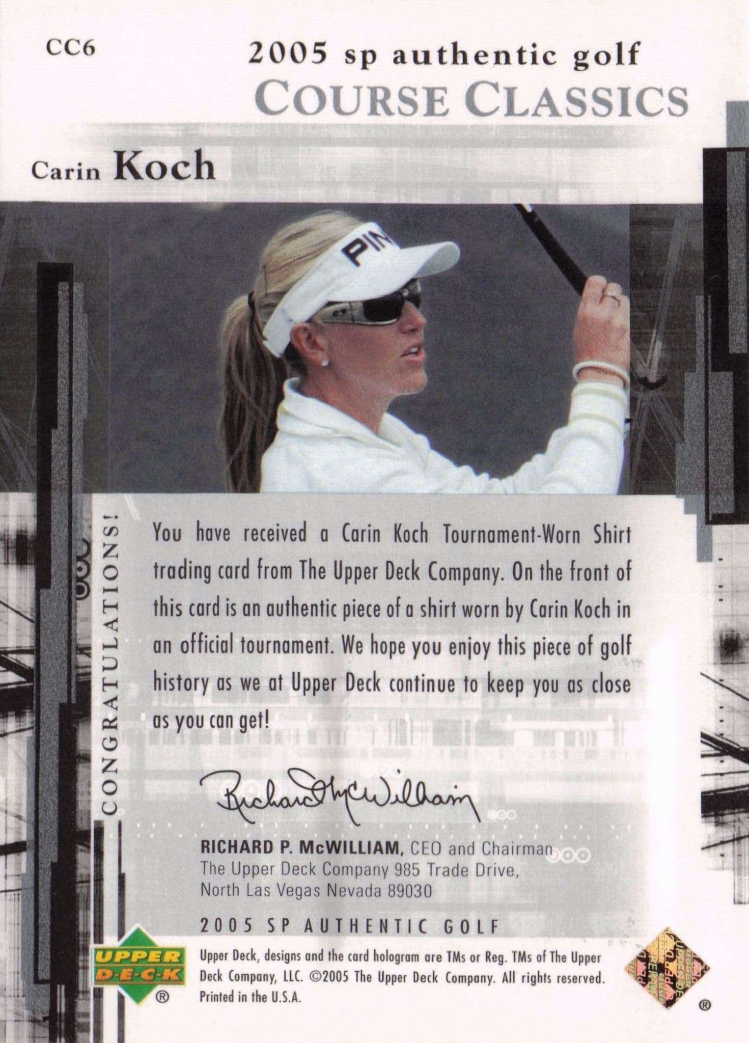 Carin Koch Course Classics 2005 Golf SP Upper Deck Worn Shirt Card