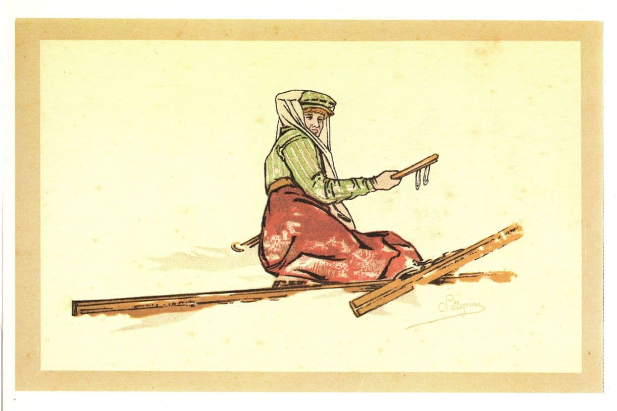 Carlo Pellegrini Switzerland Lady Skiing Disaster Accident Lithograph Postcard
