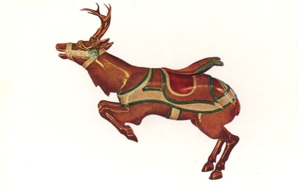 Carousel Reindeer Fair Roundabout Style Michael Riccitelli Italian Painting Postcard