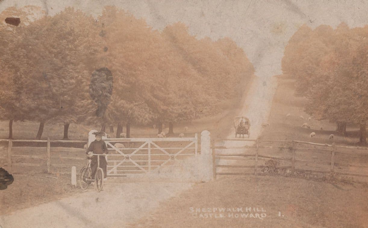 Castle Howard Bicycle Cyclist Yorkshire Worn Antique RPC Postcard