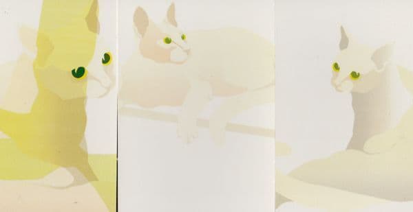Cat Cats White Sculpture Statue Set of 3 Modern Art Postcard s