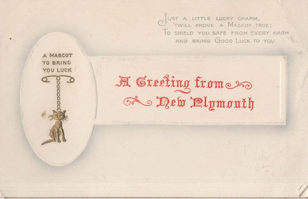 Cat Mascot Greeting From New Plymouth Zealand Antique Postcard
