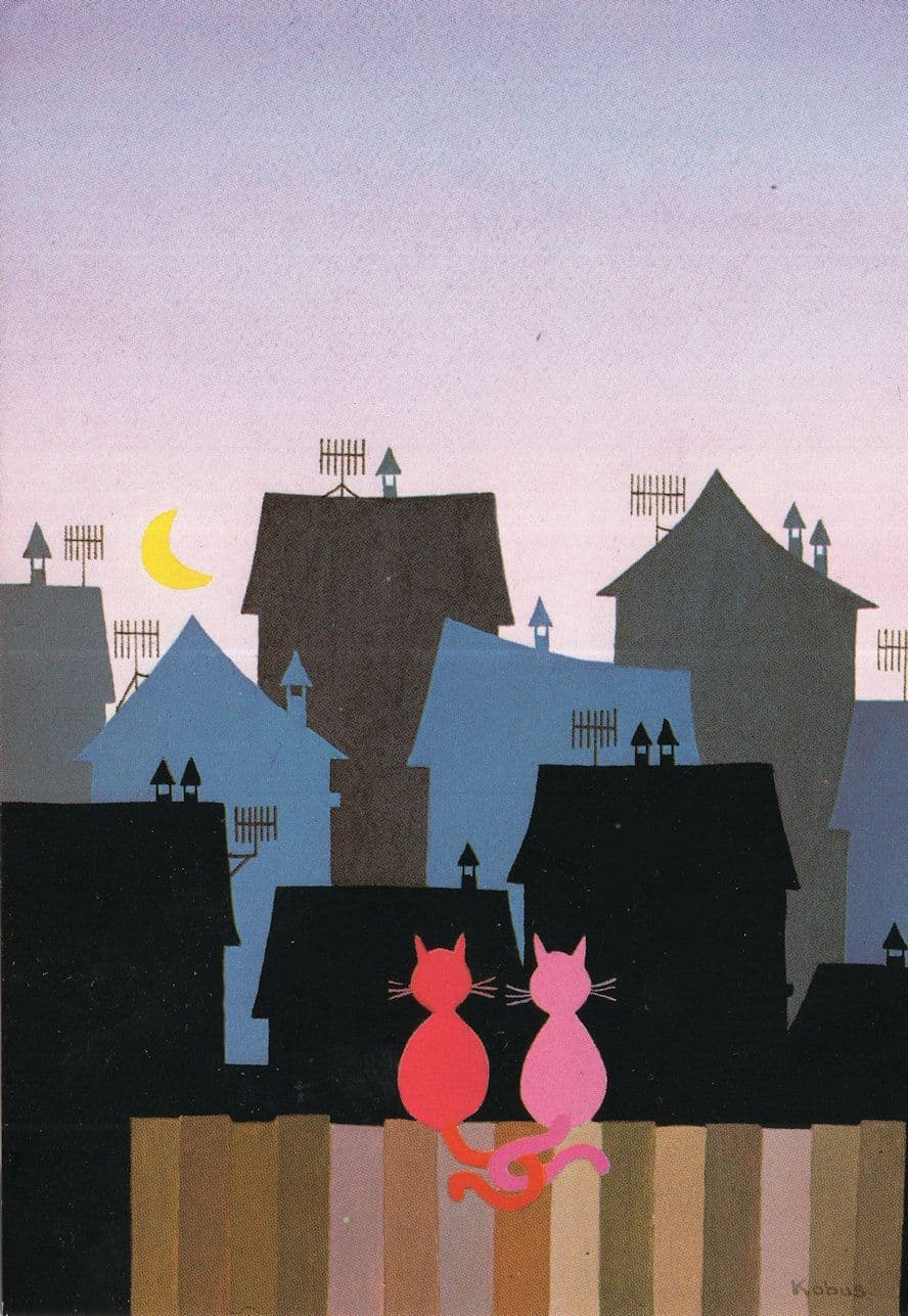 Cat On A Hot Tin Roof French Cats Comic Romance Postcard