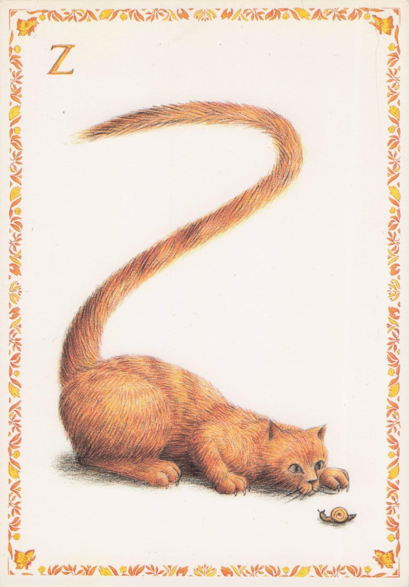 Cat Pouncing On Snail Letter Z Shaped Tail Cats Alphabet Postcard